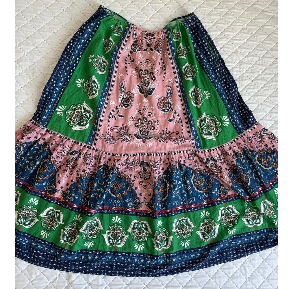 Farm Rio Anthropologie Linen Blend Maxi Skirt L Boho Resort Festival Floral - Picture 3 of 16